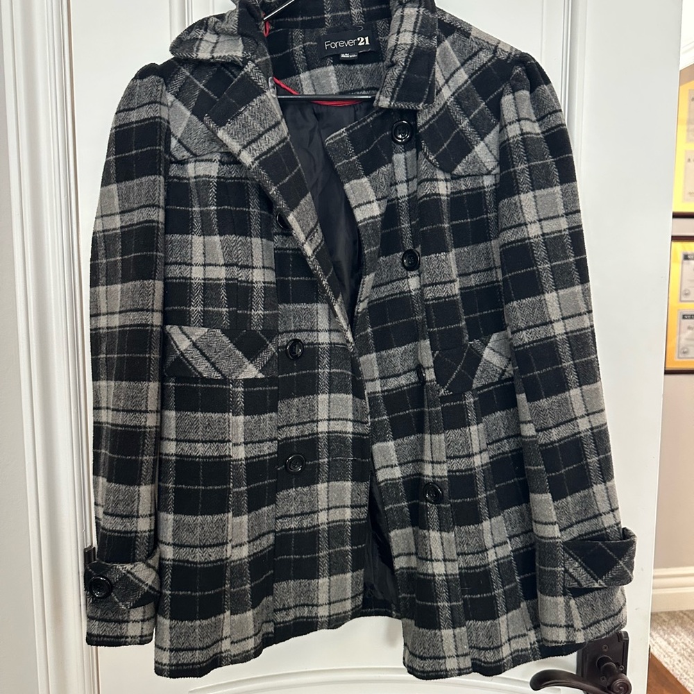 Forever 21 Black and Gray Plaid Women's Coat